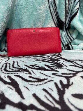 kate spade Red Zip-Around Leather Wallet with Gold Accent